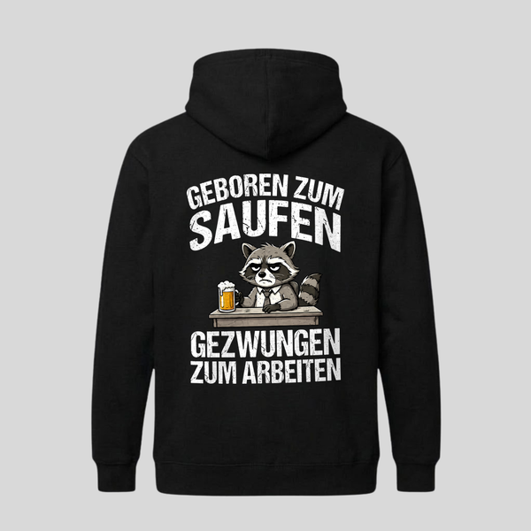 Schwarzer Hoodie mit Spruch „Geboren zum Saufen“