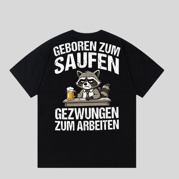Schwarzes T-Shirt mit Spruch „Geboren zum Saufen“