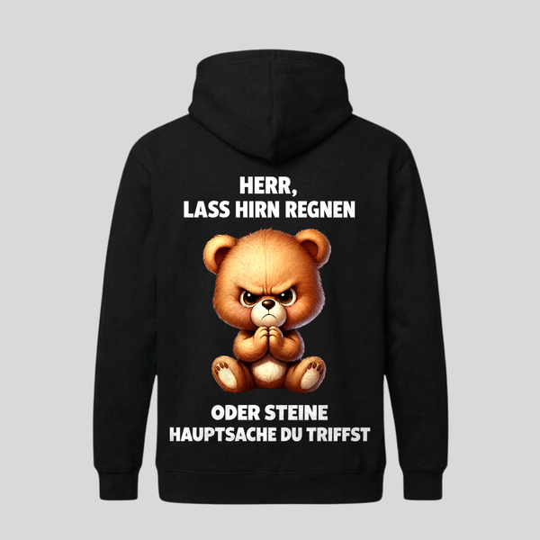 Schwarzer Hoodie mit Spruch „Herr, lass Hirn regnen“