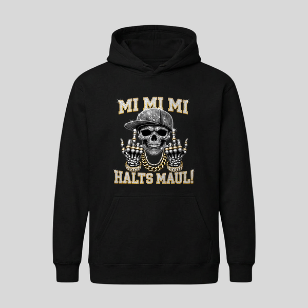 Schwarzer Hoodie mit Spruch „Mi Mi Mi – Halts Maul!“