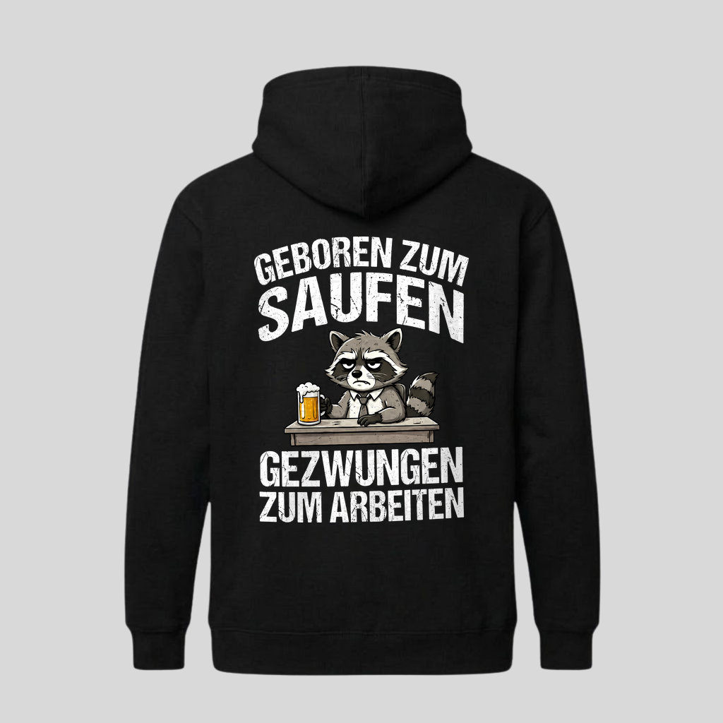 Schwarzer Hoodie mit Spruch „Geboren zum Saufen“