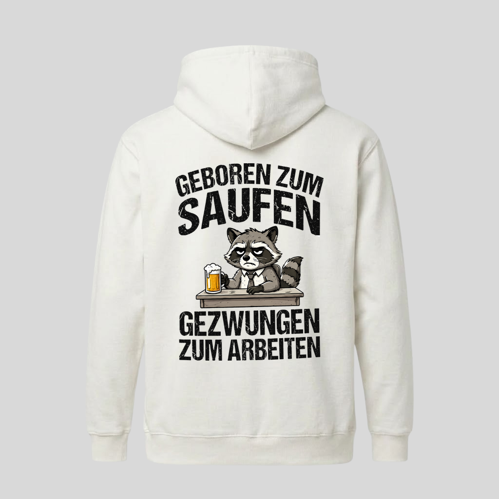 Weißer Hoodie mit Spruch „Geboren zum Saufen“