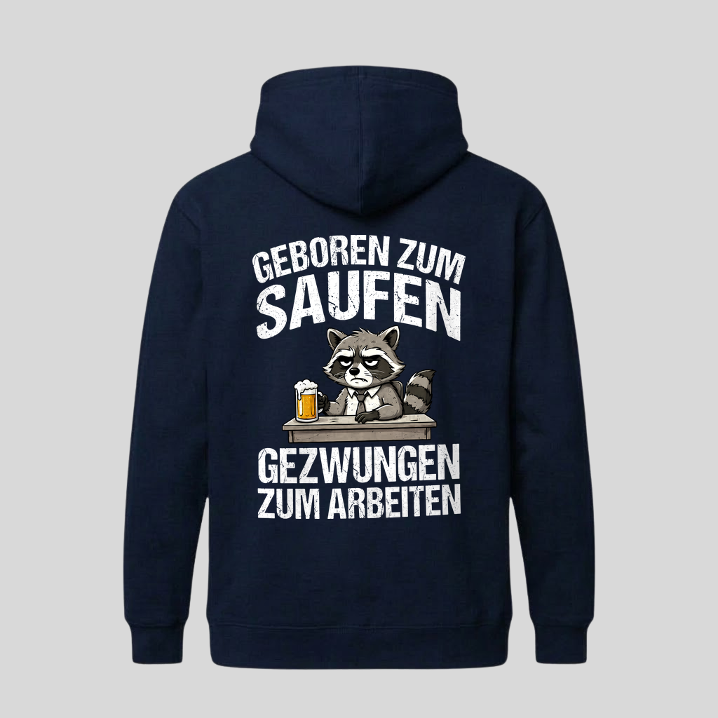 Navyblauer Hoodie mit Spruch „Geboren zum Saufen“