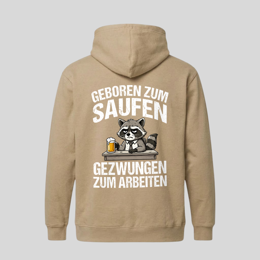 Beiger Hoodie mit Spruch „Geboren zum Saufen“