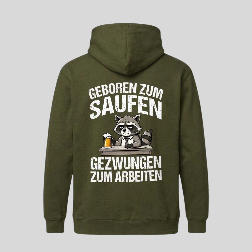 Grüner Hoodie mit Spruch „Geboren zum Saufen“