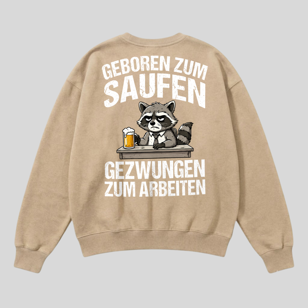 Beiger Pullover mit Spruch „Geboren zum Saufen“