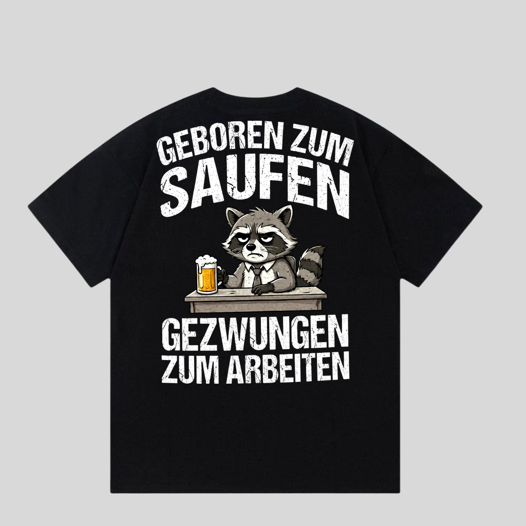 Schwarzes T-Shirt mit Spruch „Geboren zum Saufen“