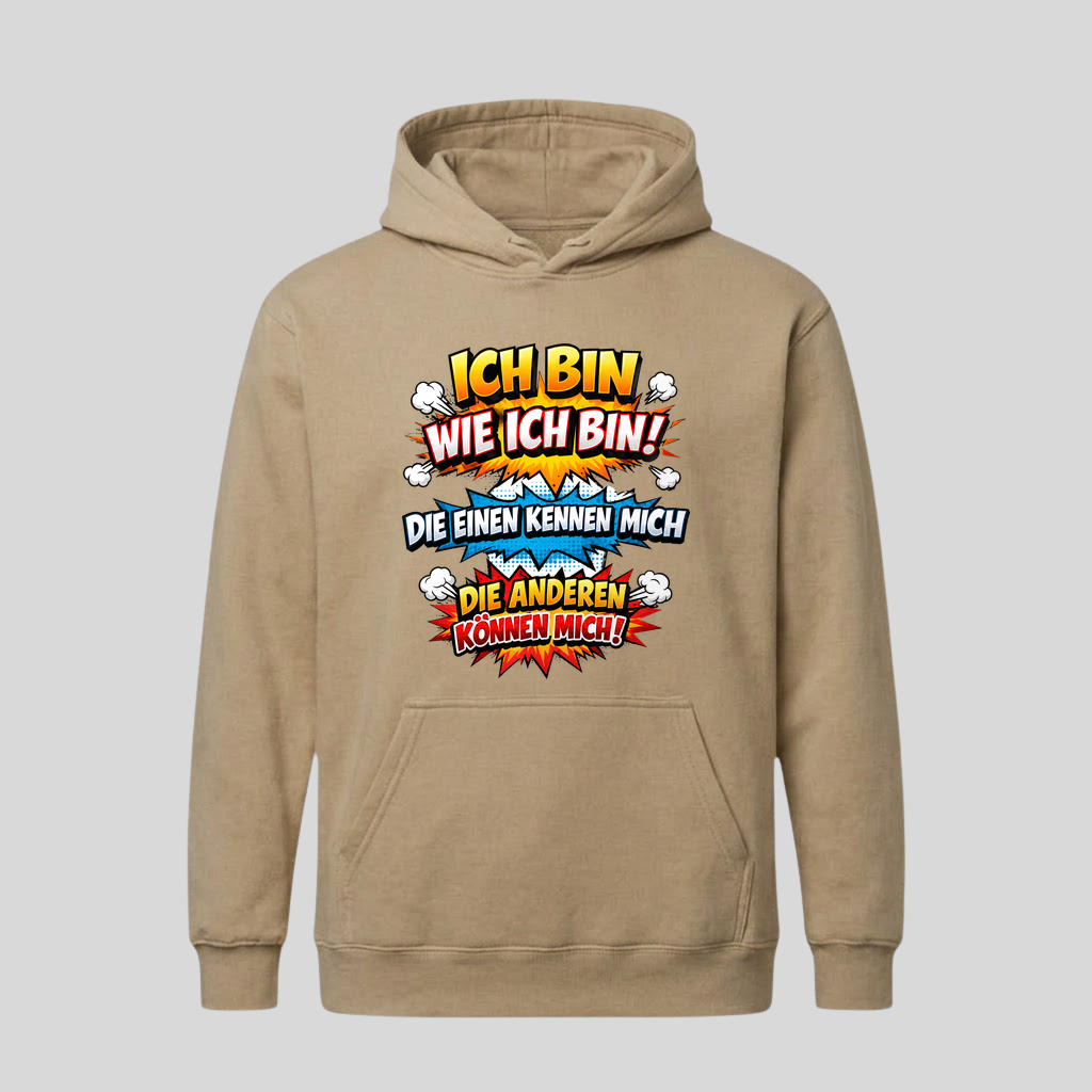 Beiger Hoodie mit Spruch „Ich bin wie ich bin!“