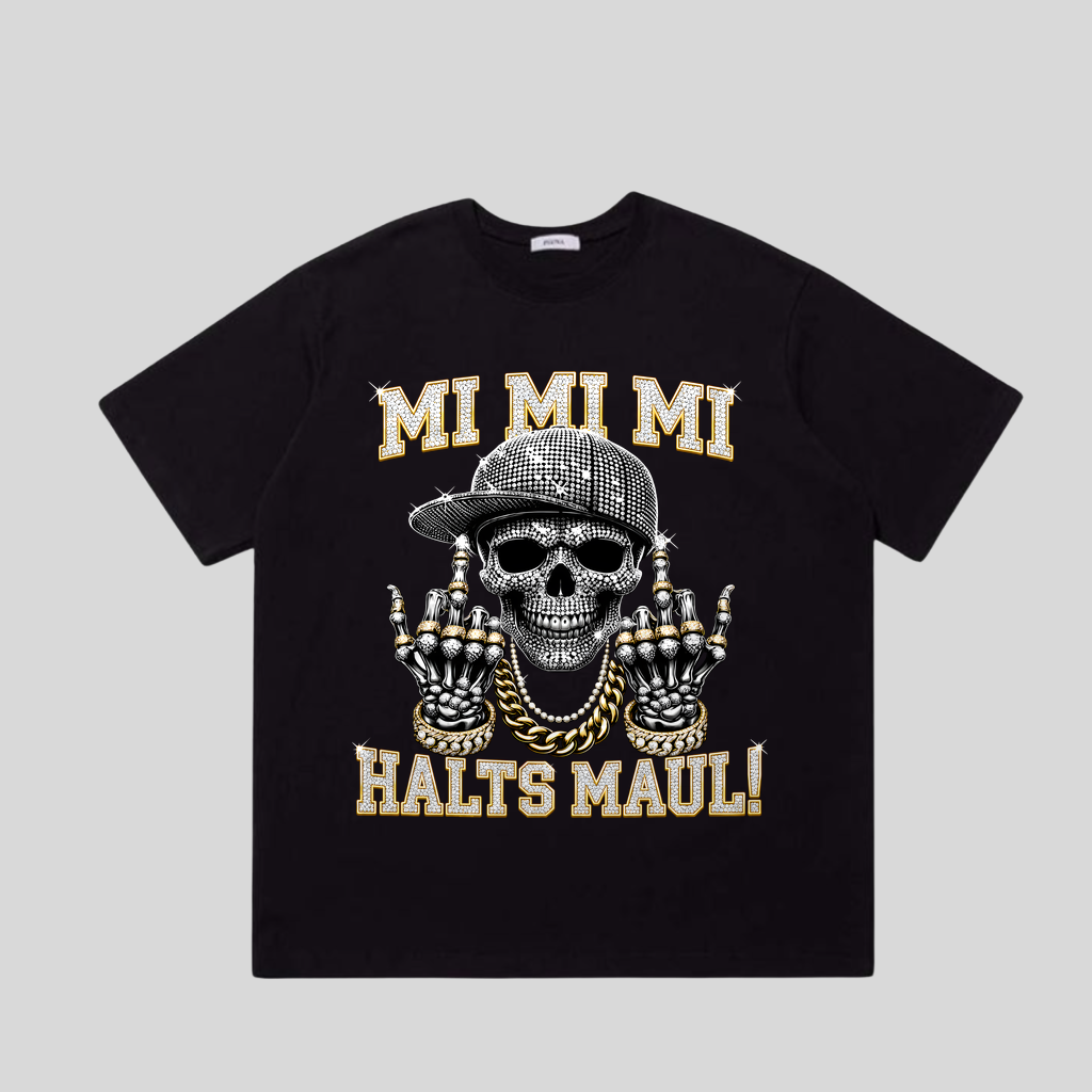 Schwarzes T-Shirt mit Spruch „Mi Mi Mi – Halts Maul!“